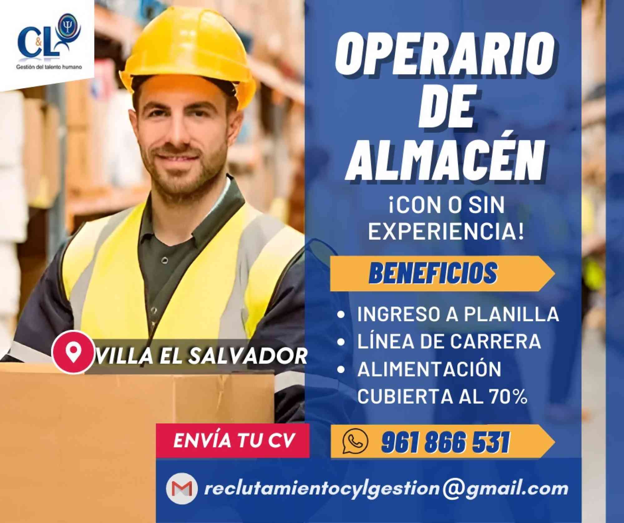 Bolsa de trabajo y anuncios de empleos en Perú., OPERARIO DE ALMACÉN