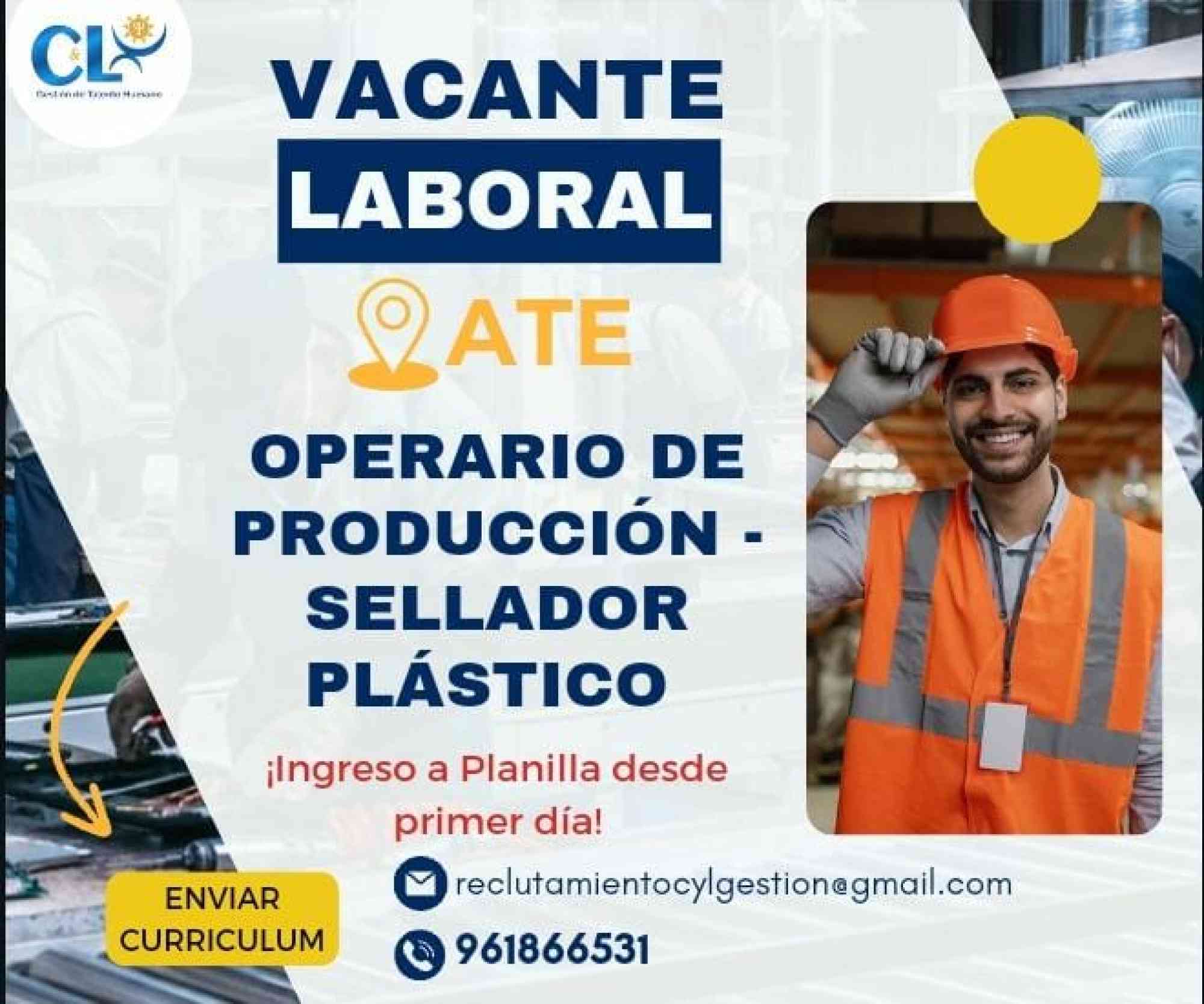 Bolsa de trabajo y anuncios de empleos en Perú., Operario de Producción de Selladora Plastico